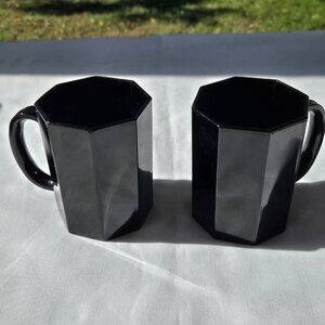 2 Arcoroc Black Octime Mugs Octagon Tempered Glass